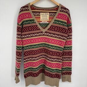 Jack Wills Sweater Women’s 10 Wool & Cashmere Fair Isle Heritage Academia V-Neck
